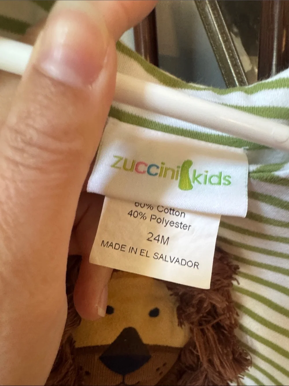 Green Striped Lion Applique Baby One-Piece Bodysuit